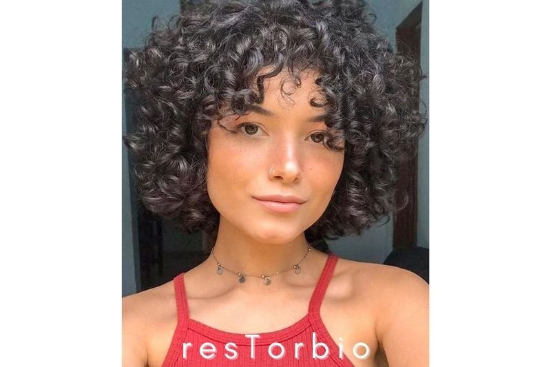 Curly Layered Bob with Bangs